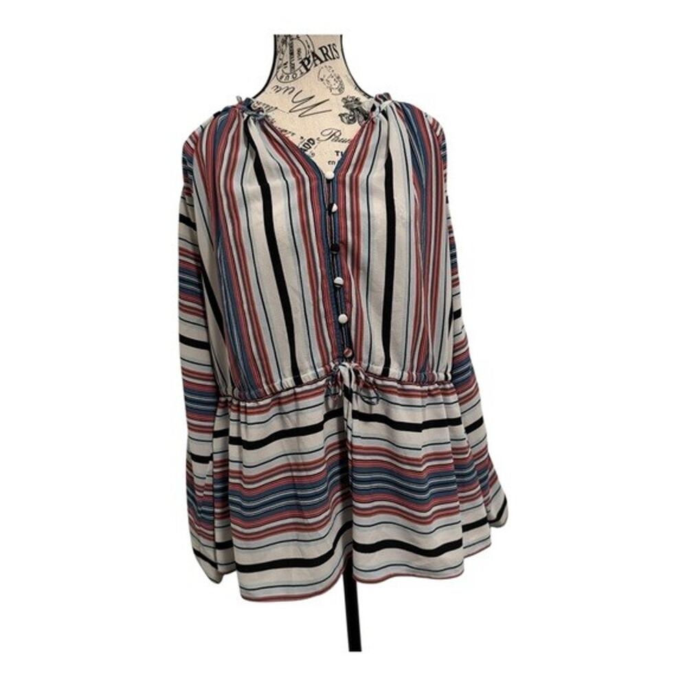 Lane Bryant Women’s Long Sleeve Half Button Blouse 18/20 Striped Tunic Top
